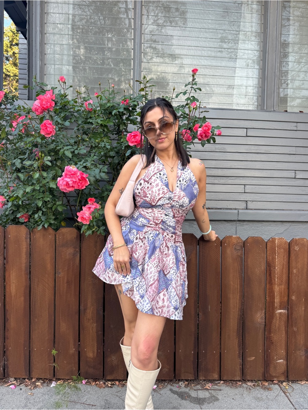 Lulus Lyndon Periwinkle and Pink Print Drop Waist Mini Dress